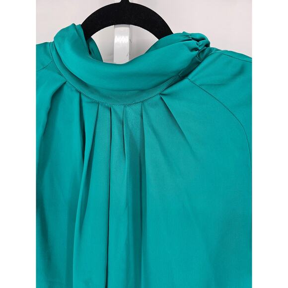 VTG Worthington Women's Polyester Teal High Neck Isabela Satin Blouse Size 12 - Picture 3 of 5